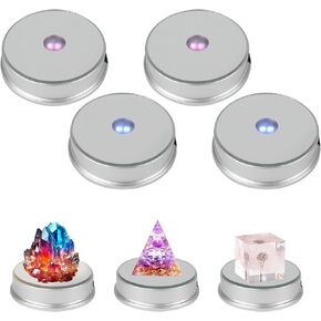 4Pcs Color Changing Led Light Base, LED Display Base Color Changing Light Stand, Crystal Glass Art Statue Merchandise Display Stand Powered by 3 AAA Batteries (Not Included) (Silver)