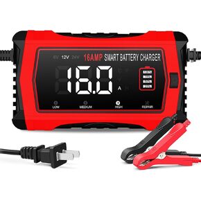 16 Amp Battery Charger, Car Battery Charger 6V 12V 24V Lithium,Lifepo4,Lead-Acid(AGM/Gel/SLA..),Battery Maintainer, Trickle Charger, and Battery Desulfator for Car,Boat,Motorcycle…