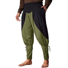 Runcati Mens Medieval Ankle Pants Renaissance Viking Pirate Pants Lace Up Navigator Colonial Halloween Costume Trousers