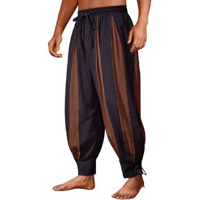 Runcati Mens Medieval Pirate Pants Renaissance Viking Navigator Colonial Cotton Halloween Costume Harem Pants