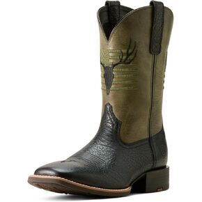 ARIAT Mens Sport Antlers Embroidered Patriotic Square Toe Pull On Casual Boots Mid Calf - Black, Green, Green
