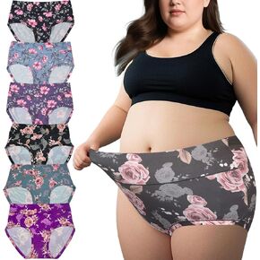 Women's Underwear Panties Plus Size Briefs Floral 6 Pack High Waist Plus Size Underwear Ladies Panties Briefs XL-5XL