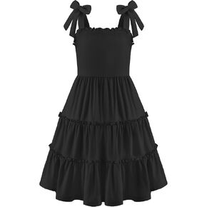 Arshiner Girls Summer Dress Tween Boho Casual Bowknot Strap Sleeveless Swing Flowy Ruffle Tiered Sundresses with Pockets in Kuwait