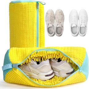 Shoe Washing Machine Bag, Reusable Laundry Shoe Bag for Washer and Dryer, Fits All Shoe Types and Sizes, Shoe Bag for Washing Machine, Durable Shoe Washing Bag (Yellow, 2 Pack)