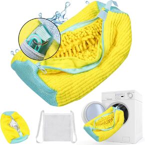 Shoe Washing Machine Bag, 2 Pack Grey Laundry Shoe Bags for Washer and Dryer, Sturdy Zipper with Hook Design, Dry Net Bag Included, Reusable for Sneaker, Grey 2PCS