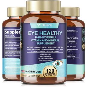 AREDS 2 Eye Vitamins and Mineral, Bilberry Extract, Omega-3, Eye Vitamins for Seniors Macular Health and Dry Eye, Eye Vitamins Lutein and Zeaxanthin Support Eye Strain & Hydration (120 Capsules)