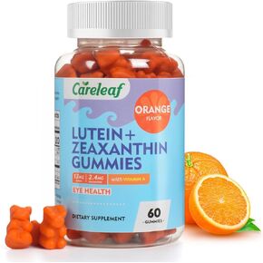 Vegan Lutein Gummies 12mg with Zeaxanthin and Vitamin A for Kids and Adults for Eye Health and Brain Function Supplement Orange Flavor