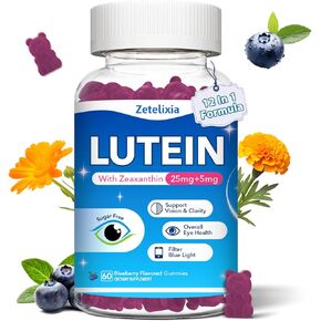 2 Pack Lutein Gummies, 12 in 1 Lutein and Zeaxanthin Supplements Eye Vitamins Gummies for Adults, Eye Health Supplement with Multiple Vitamin for Promoting Eye & Vision - 120 Gummies