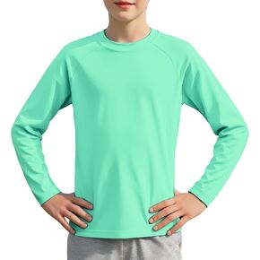 Boys Athletic Shirts Long Sleeve, Active T-Shirt Moisture Wicking Crewneck Dry Fit Tee Outdoor Running Tshirt
