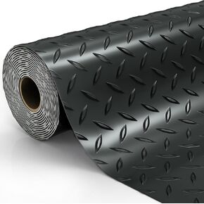 8.2x21 FT Garage Floor Mat, 2.8mm Thickened Diamond Plate PVC Garage Flooring Roll for Under Car Parking, Heavy Duty Garage Floor Protector 168SQFT for Garage, RV Trailer, Basement, Black in Kuwait