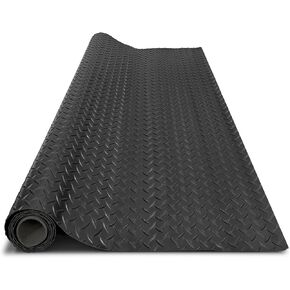 4x8FT Garage Floor Mat, 2.8mm Thickened Flooring Roll for Under Car, Golf Cart Parking Mat, Diamond Plate PVC Rubber Motorcycle Mat, Non-Slip Floor Protector for Garage Warehouse Trailer, Grey