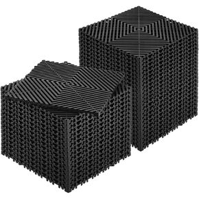 VEVOR Interlocking Drainage Mats, 12' x 12' Modular Interlocking Cushion, 40 Pcs Splicing Drainage Floor Tile and Shower Mat, Non-Slip Black PP, for Garage, Garden, Kitchen & Outdoor
