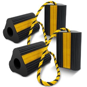 roblock عجلة chocks (2pair/4pack مع الحبل) لطائرة سيارة Camper Truck Camper RV ، و chocks chocks من عجلة المطاط الثقيلة متعددة الاستخدام