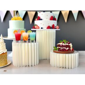 3PCS Cylinder Stands for Party with Acrylic Plates, Foldable Cylinder Pedestal Stand, Cylinder Display Columns for Parties, Weddings, Baby Showers, Birthday, Events Centerpieces Decor