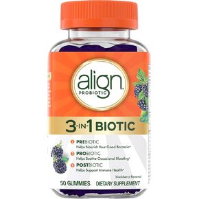 Align Probiotic, 3-in-1 Biotic Gummies, Prebiotic + Probiotic + Postbiotic, #1 Doctor Recommended Probiotic Brand‡, Helps Relieve Occasional Bloating*, BlackBerry Flavor, 50 Gummies