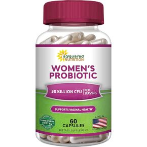 aSquared Nutrition Probiotics for Women - 50 Billion CFU Women's Probiotic Supports Digestive, Gut, Vaginal & Urinary Tract Health - Prebiotics for Females - 60 Capsules - Alt to Gummies