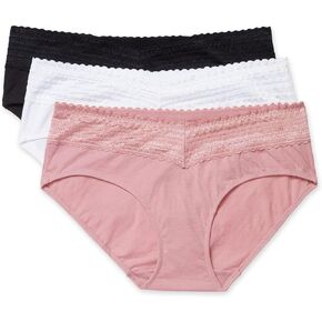 Warner's Women's Blissful Benefits Dig-Free Comfort Waist with Lace Cotton Hipster 3-Pack Ru2263w