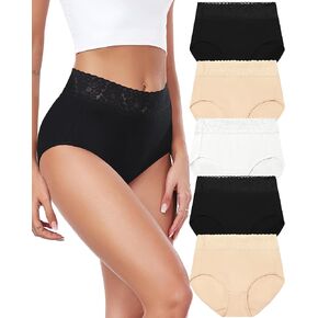 RHYFF Womens Underwear Cotton Lace Panties High Waist Panty Soft Breathable Ladies Hipster Full Coverage Briefs S-3XL
