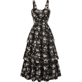 Scarlet Darkness Women's Floral Maxi Dress Summer Wedding Guest Dress Tiered Sleeveless Lace Up Corset Sundress