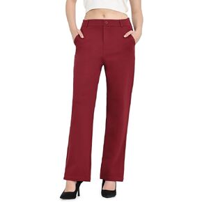 Balleay Art Women Straight Leg Dress Pants High Elastic Waisted Slacks Business Casual Work Office Trousers 29"