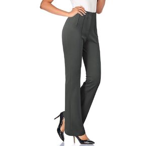 Arach&Cloz 2025 Women's Lightweight Business Casual Work Pants Stretch Wrinkle Free Bootcut Pleated Flared Leg Dress Pants