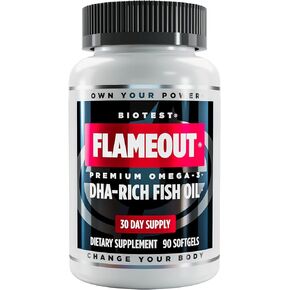 Biotest Flameout DHA -Rich Oil - 4200 Mg Omega -3 - Pharmaceutical Grade DHA & EPA - 90 Softgels (30 يومًا)