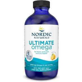 Nordic Naturals Ultimate Omega Liquid, Lemon Flavor - 8 oz - 2840 mg Omega-3 - High-Potency Omega-3 Fish Oil Supplement with EPA & DHA - Promotes Brain & Heart Health - Non-GMO - 48 Servings