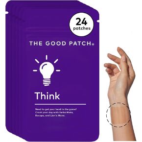 The Good Patch Think Patch، رقعة طبيعية بالكافيين، يربا ماتي، باكوب، عرف الأسد، عافية يمكن ارتداؤها تعمل بالنباتات، رقعات التركيز، إطلاق مستدام (24 رقعة إجمالية)
