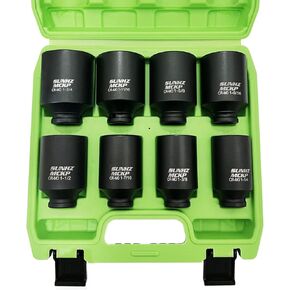 SUNKPMCKP 1/2" Drive Deep 6-Point Impact Socket Set, 8-Piece Standard SAE Spindle Axle Nut Impact Socket Set, Cr-Mo, 1-1/4-Inch to 1-3/4-Inch Size