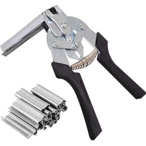 Hog Ring Pliers Kit with 600 Pcs of Galvanized Steel Hog Rings, Hog Ring Chicken Duck Goose Dog Cat Rabbit Kit Clamp with Nail Groove, Repair Hand Tools for Animal Cages, Wire Fencing, Railing-black
