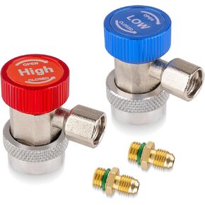 2PCS Superior Efficiency R134a Refrigerant Adapter and Hose Fittings, Automotive A/C High/Low Pressure Couplers for Maintenance and Refill