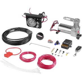 VEVOR Air Shock Controller Kit, 12V 100PSI On Board Air Compressor System, Air Ride Suspension Compressor Kit with Single Path System, Pressure Gauge & Air Line for Trucks Vans