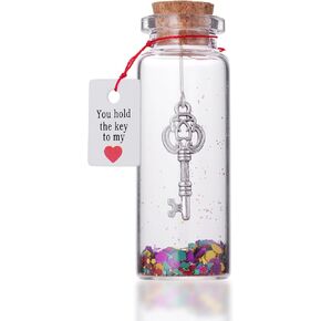 Kvekstio Romantic Glass Wishing Bottle You Hold the Key to My Heart Gift for Him Her, Anniversary I Love You Gifts for Wife Husband Copules, Decorative Wishing Bottle for Valentine's Day Birthday