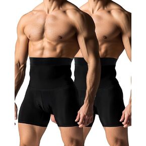 2 Pcs Men Girdle Tummy Control Shorts Compression Underwear High Waist Trainer Shapewear Body Shaper Boxer Briefs(Black,XL)
