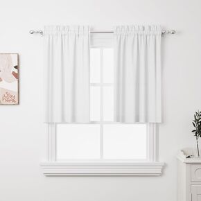 2Pcs 36inch White Kitchen Tier Curtains for Windows,Semi Light Filtering Curtains for Bedroom,Living Room,Basement,Bathroom,Window Treatments (30" W x 36" L)
