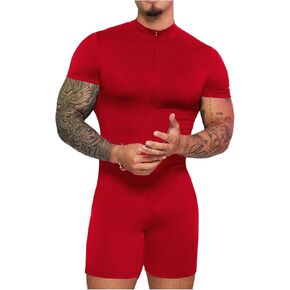 Shenhe Men Short Short Mour Dick Bodysuit كامل الجسم Zip Up Leotard Slim Fit Belesuits