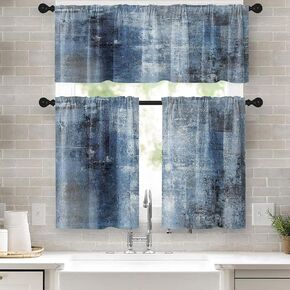 Emvency 36 Inch Kitchen Curtains Black and Grey Geometric Abstract Art Window Curtains and Valances Set of 3, White Modern Art Background Short Tier Curtain, Vintage Small Kitchen Decor