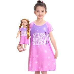 ICOSY Girls Nightgowns Matching Doll & Girls Pajamas Clothes Sleepwear for American 18" Girl Doll
