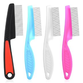 yolev 4 pcs قشرة الرأس - مشط أسنان ناعم من الفولاذ المقاوم للصدأ للقشرة ، القمل ، سميكة ، جافة ، شعر مجعد - للبالغين ، للجنسين ، اللون الأزرق ، الأبيض ، الأسود