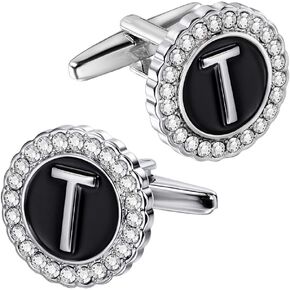 HAWSON A-Z Initial Cufflinks for Men and Women with Clear Crystal, Gold Silver Color Rasied Letter A-Z Cuff Links for French Shirt, Gift for Normal and Business Wearing