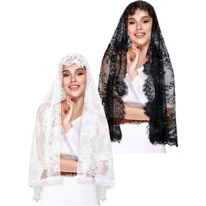 Bencailor 2 Pcs Catholic Mantilla Veil for Church The First Communion Lace Veils Long Wedding Veils for Bridal Women