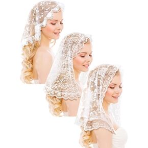 3 Pcs Mantilla Catholic Veil for Church Chapel Lace Christian Veils Head Covering Scarf for Bridal Women