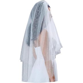 Long 2 Tier Pearl Wedding Bridal Veil with Metal Comb