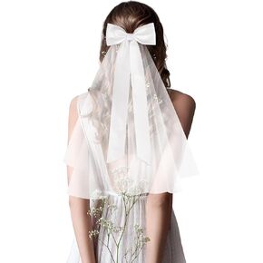 Geyoga Wedding Hair Bow Veil Women White Bridal Short Veil Bow with Clip Bachelorette Party Decoration Bridesmaid Gift
