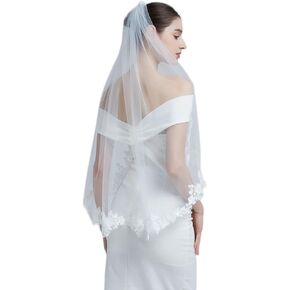Wedding Veils for Brides Lace Veils for Women with Comb 1 Tier Fingertip Length