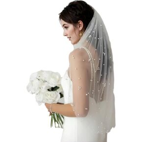 Wedding Bridal Veil Pearl Wedding Veil for Bride White Ivory Bride Veil with Metal Comb for Women