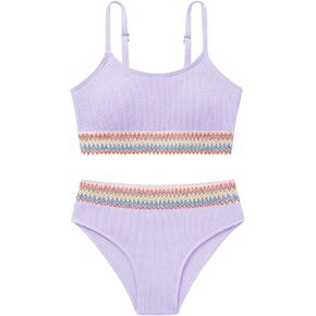 Weixinbuy Girls Swimsuit Color Block Bathing Suit Adjustable Strap Two Pieces Bikini Swimsuits Beach Swimwear for Girls 9-16Y