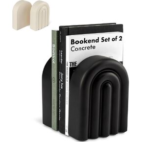 KIVY Concrete Book Ends for Shelves [Heavy Duty BOOKENDS] - Bookends Decorative for Heavy Books - Modern Trendy Book Ends - Book Stopper for Shelves - Book Holders for Shelves (Black Bookends)