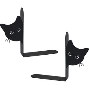 Bookends Metal Cat Book نهايات ، 1 أزواج من الكتب اللطيفة للأرفف الزخرفية للمكتب المكتب المنزلي ديكور رف الكتب (الأسود ، الوجه الكامل)