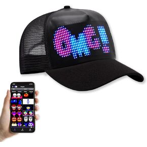 LED Hats, LED Cool Novelty Baseball Caps,Bluetooth Control,Supports Text, Patterns, Animations for Party Bar Christmas Black